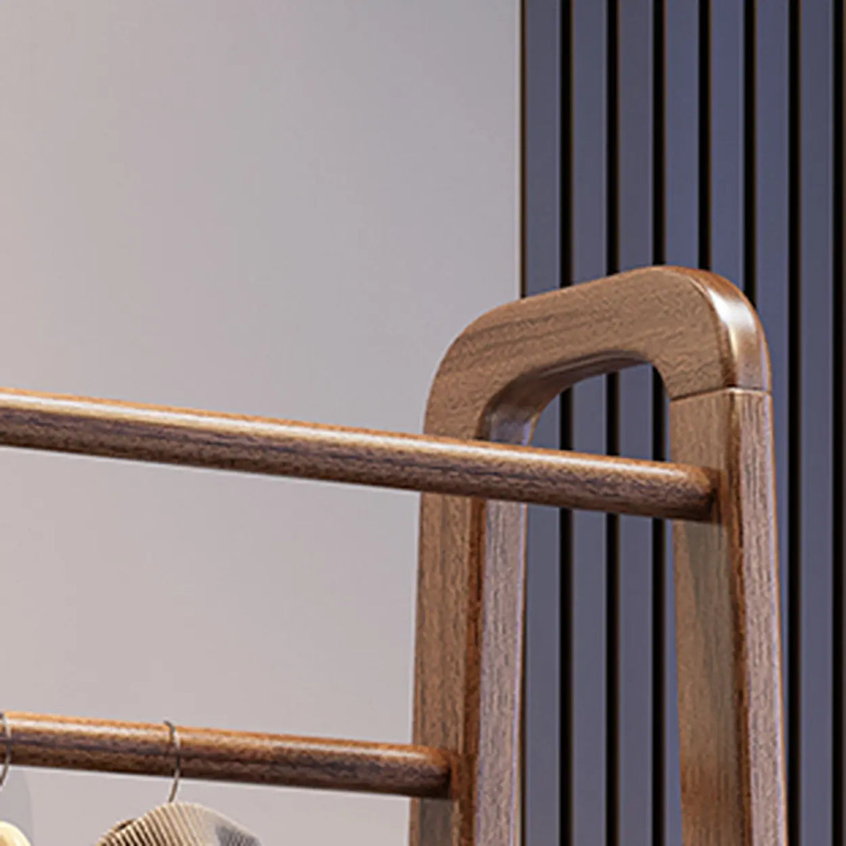 Shelves Freestanding Wood Brown Coat Rack with Mirror Image - 11