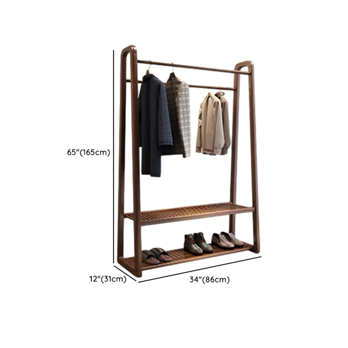 Shelves Freestanding Wood Brown Coat Rack with Mirror
