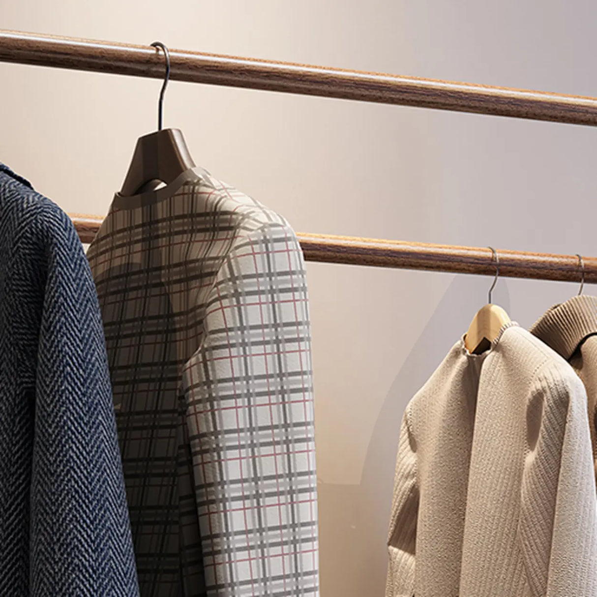 Shelves Freestanding Wood Brown Coat Rack with Mirror Image - 6