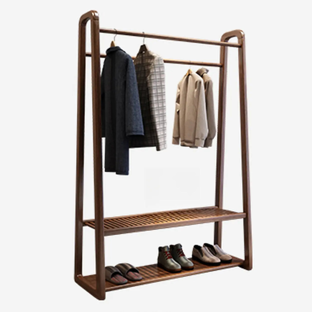 Shelves Freestanding Wood Brown Coat Rack with Mirror Image - 7