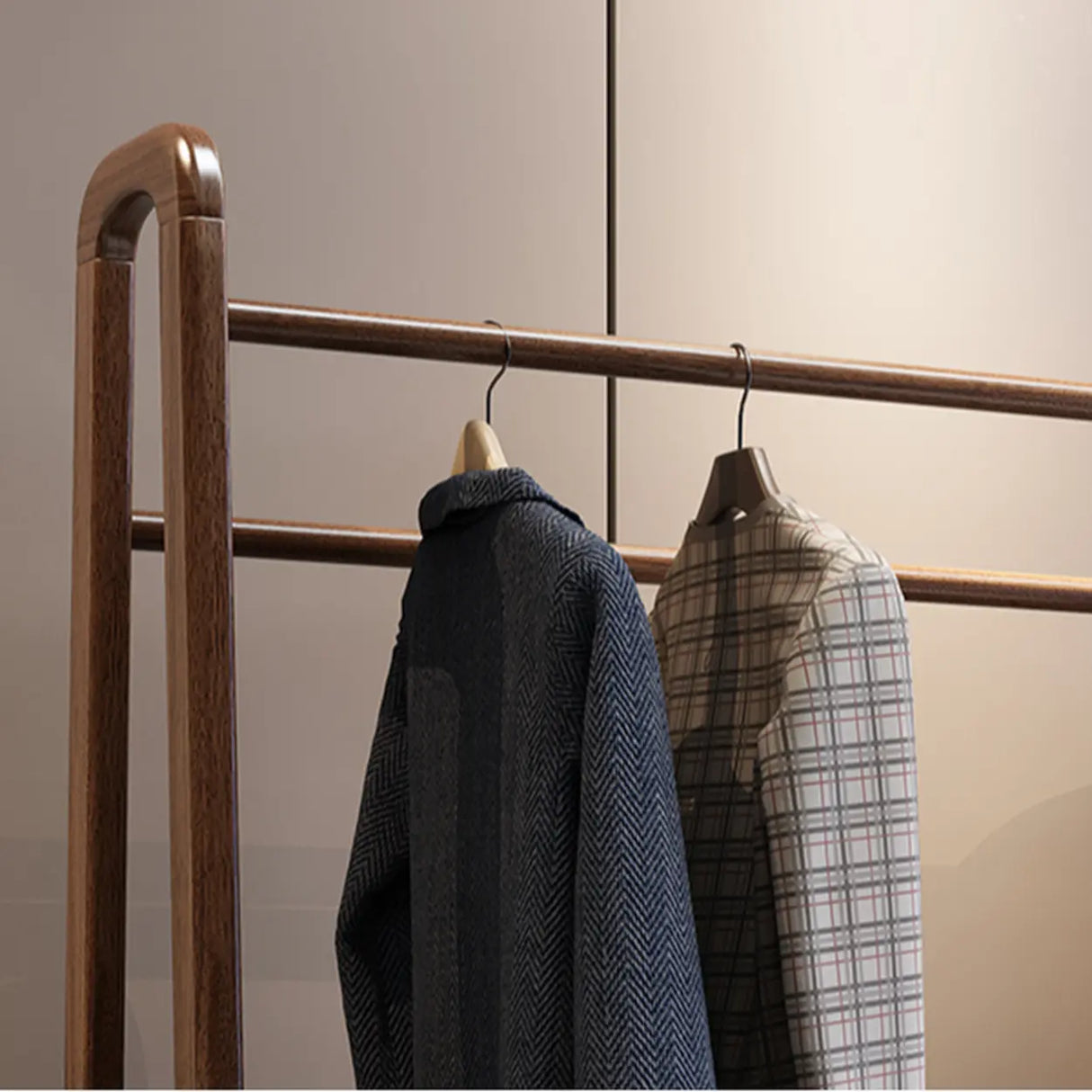 Shelves Freestanding Wood Brown Coat Rack with Mirror Image - 8