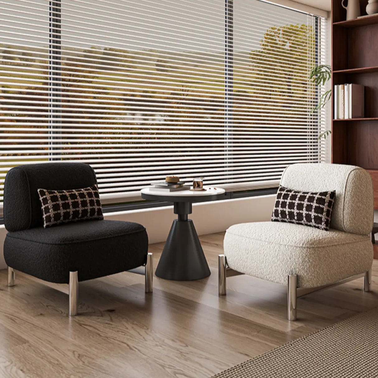 Sherpa White Removable Cushion Lounge Accent Chair with Pillow Image - 1