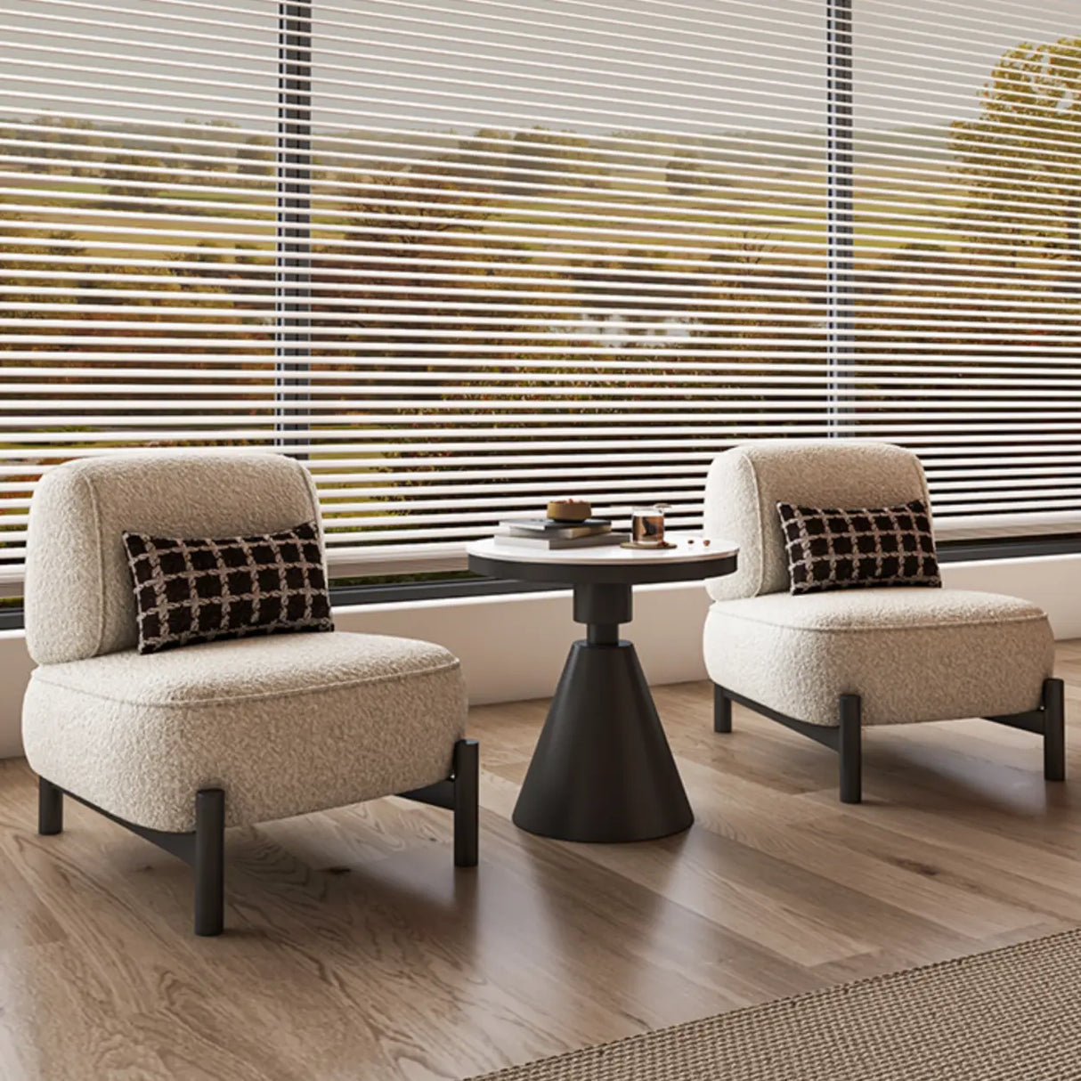 Sherpa White Removable Cushion Lounge Accent Chair with Pillow Image - 10