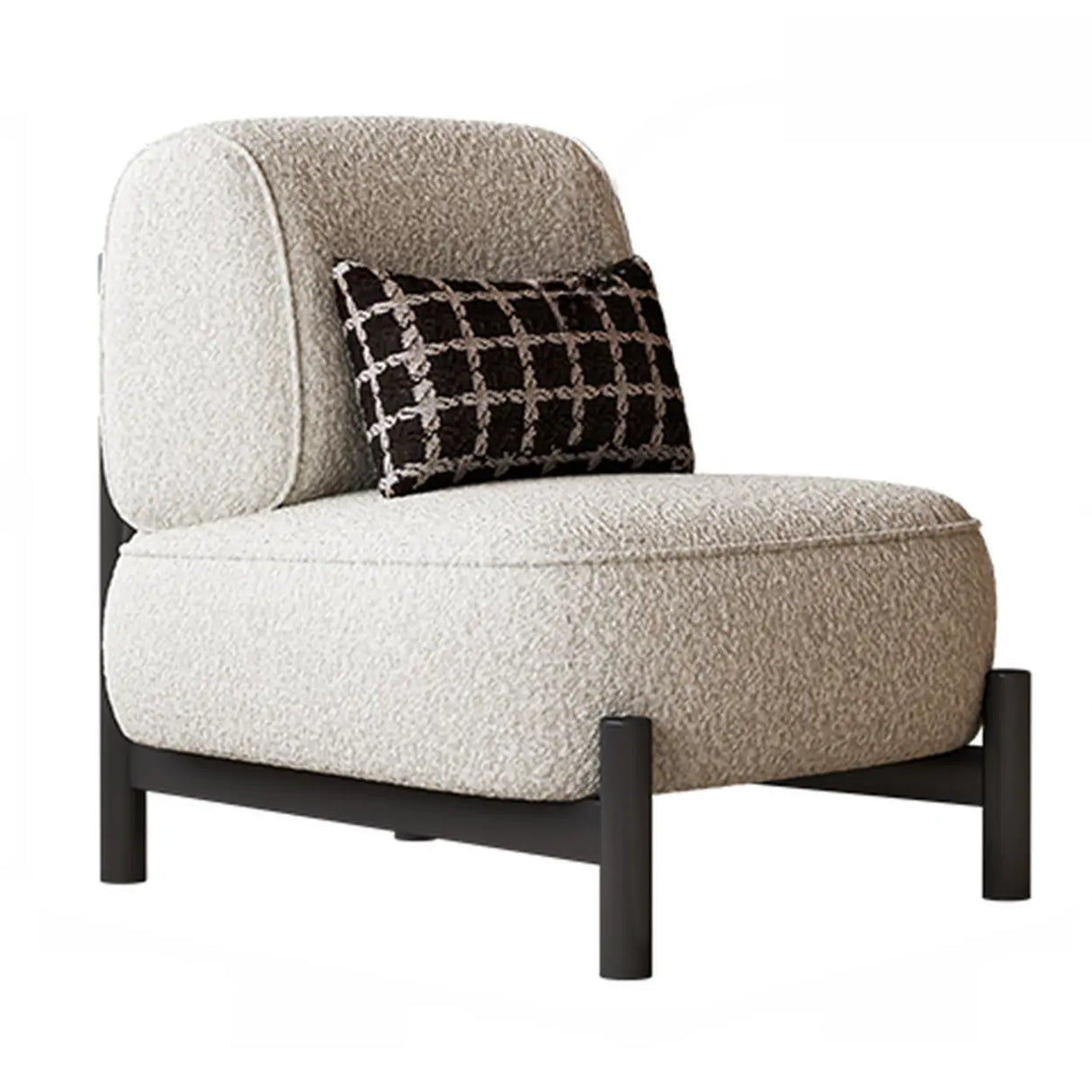 Sherpa White Removable Cushion Lounge Accent Chair with Pillow Image - 2