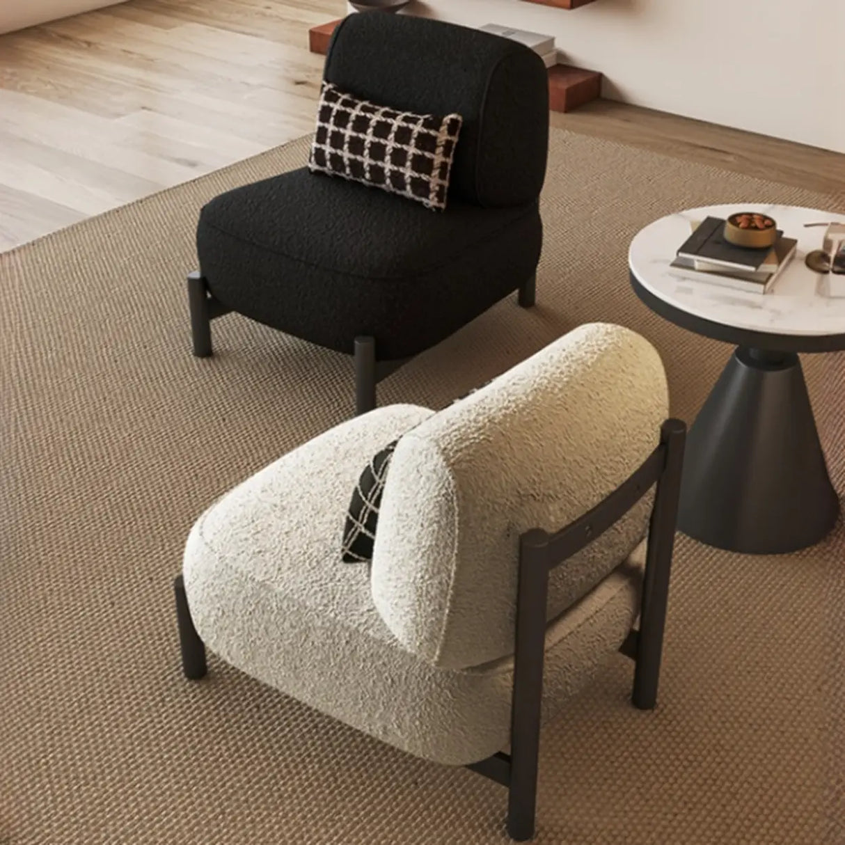 Sherpa White Removable Cushion Lounge Accent Chair with Pillow Image - 3