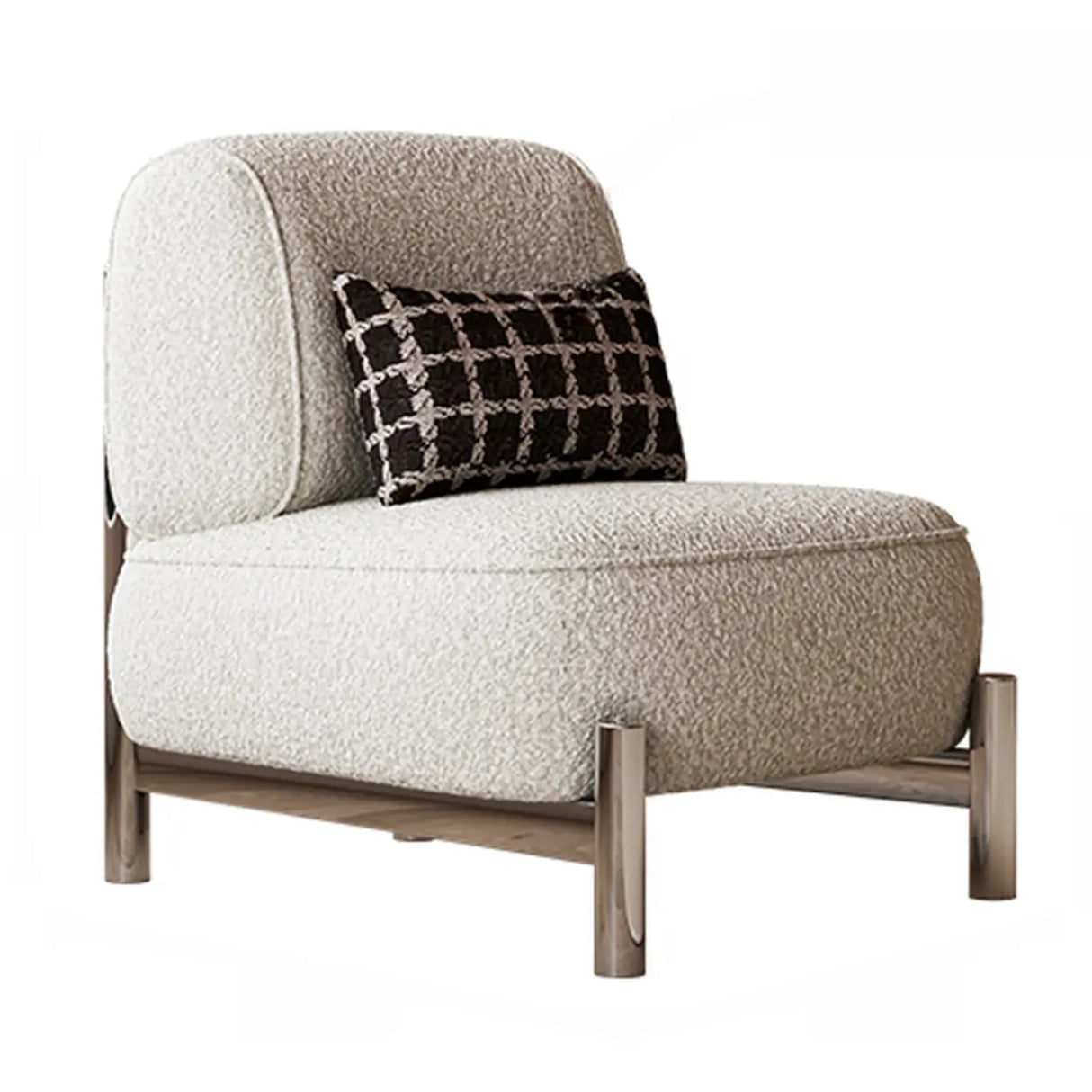 Sherpa White Removable Cushion Lounge Accent Chair with Pillow Image - 5