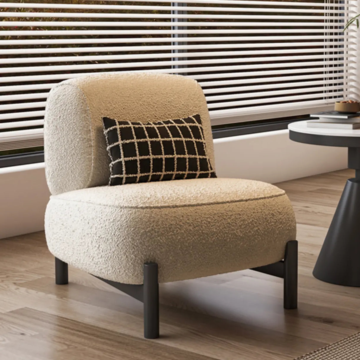 Sherpa White Removable Cushion Lounge Accent Chair with Pillow Image - 6