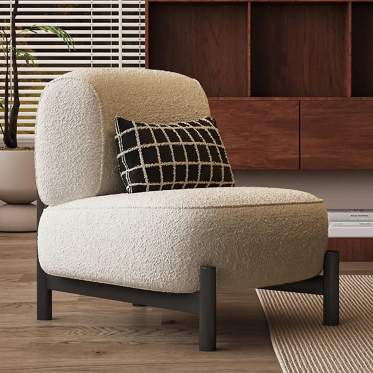 Sherpa White Removable Cushion Lounge Accent Chair with Pillow Image - 8