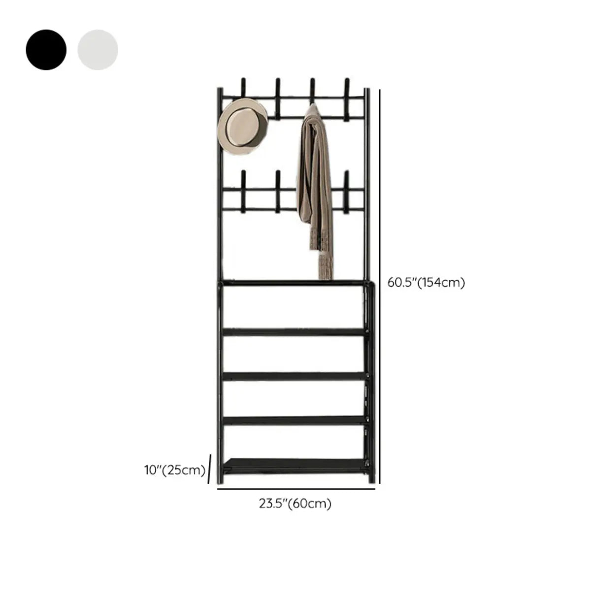 Shoe Storage Metal White Tall Coat Rack with Shelves