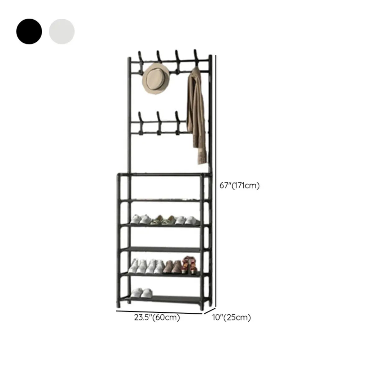 Shoe Storage Metal White Tall Coat Rack with Shelves Image - 18