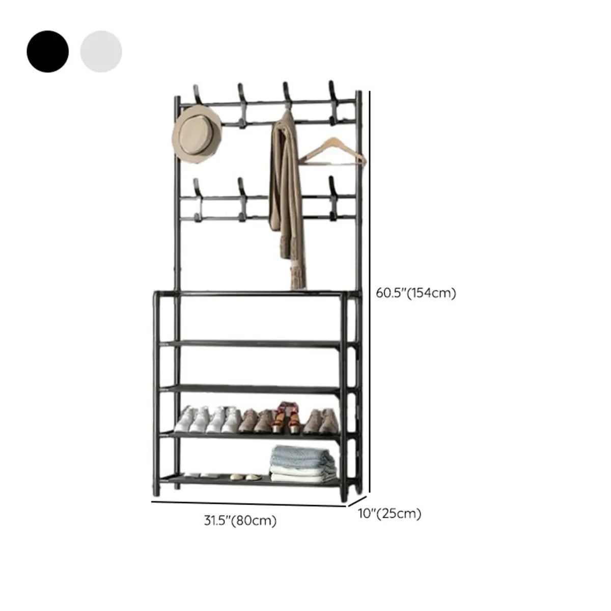 Shoe Storage Metal White Tall Coat Rack with Shelves Image - 19