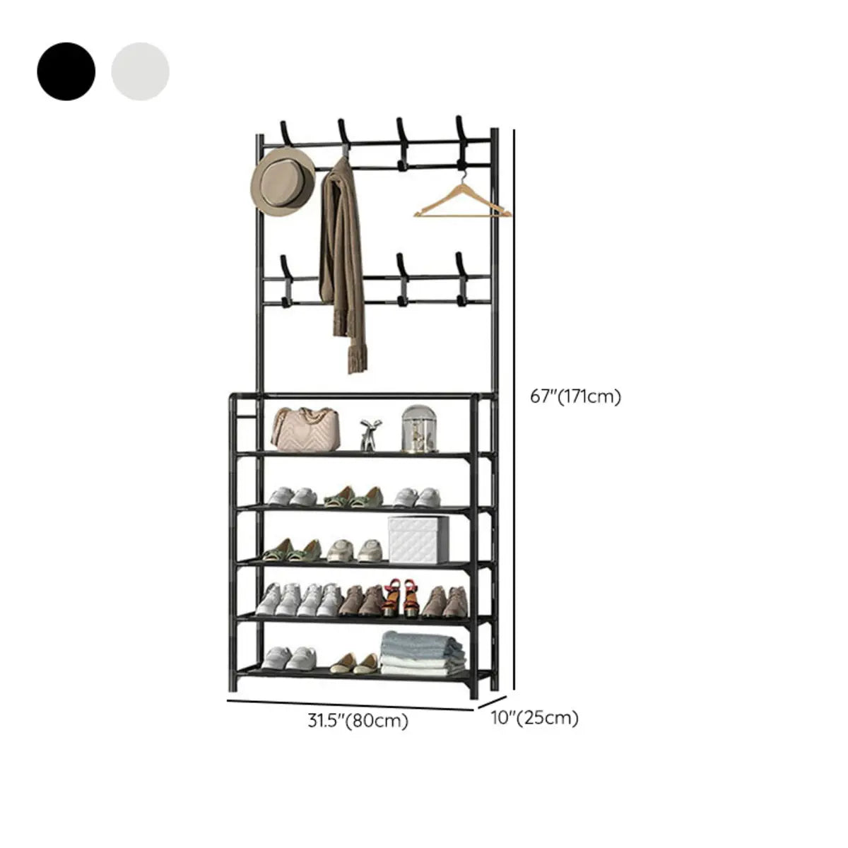 Shoe Storage Metal White Tall Coat Rack with Shelves Image - 20