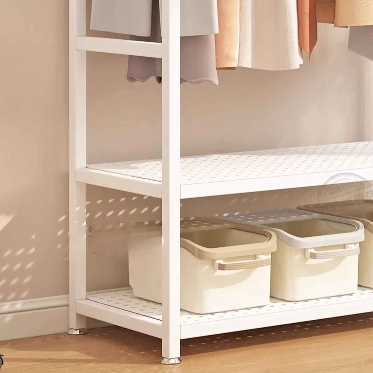 Shoe Storage White Metal Multi-Size Shelves Coat Rack Image - 11