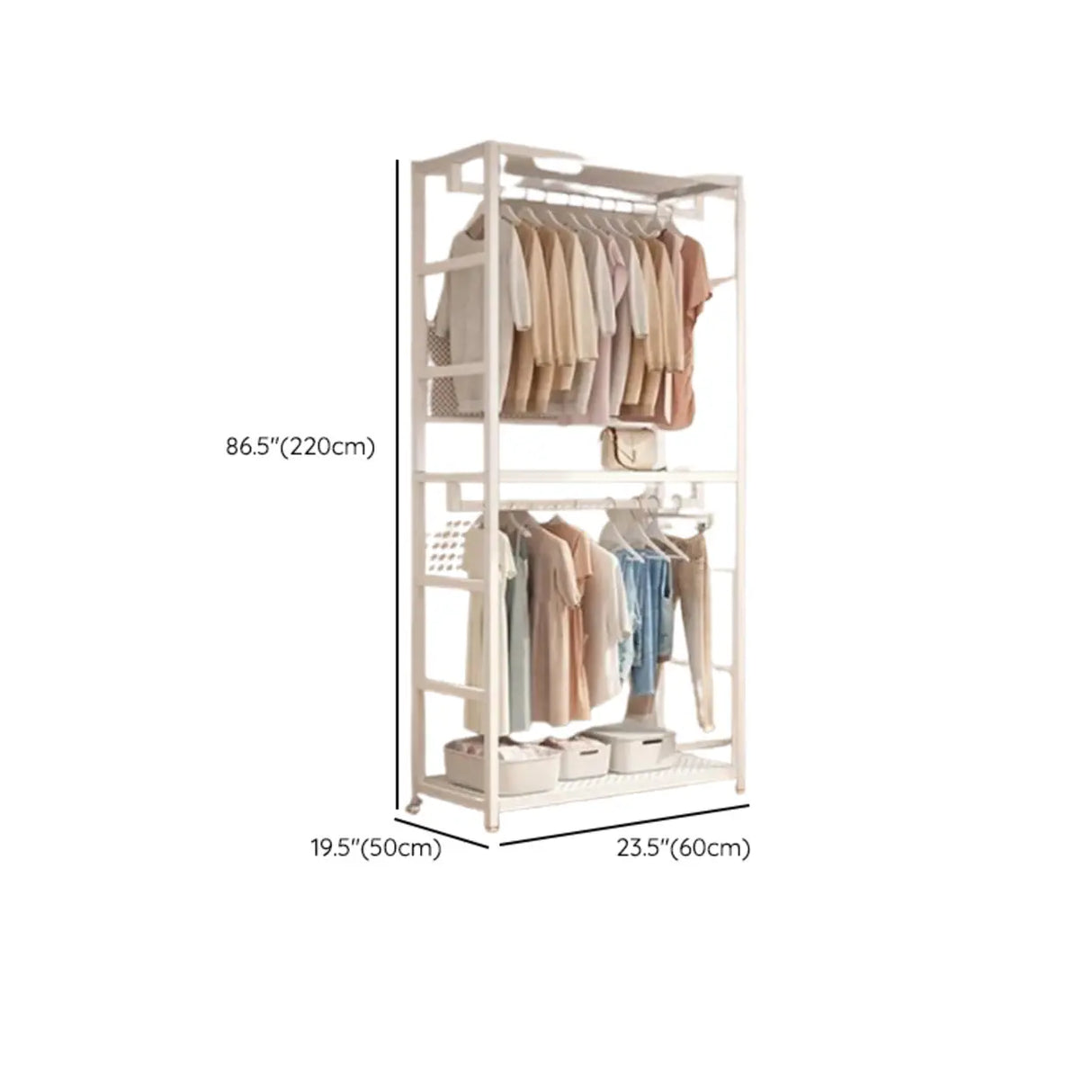 Shoe Storage White Metal Multi-Size Shelves Coat Rack