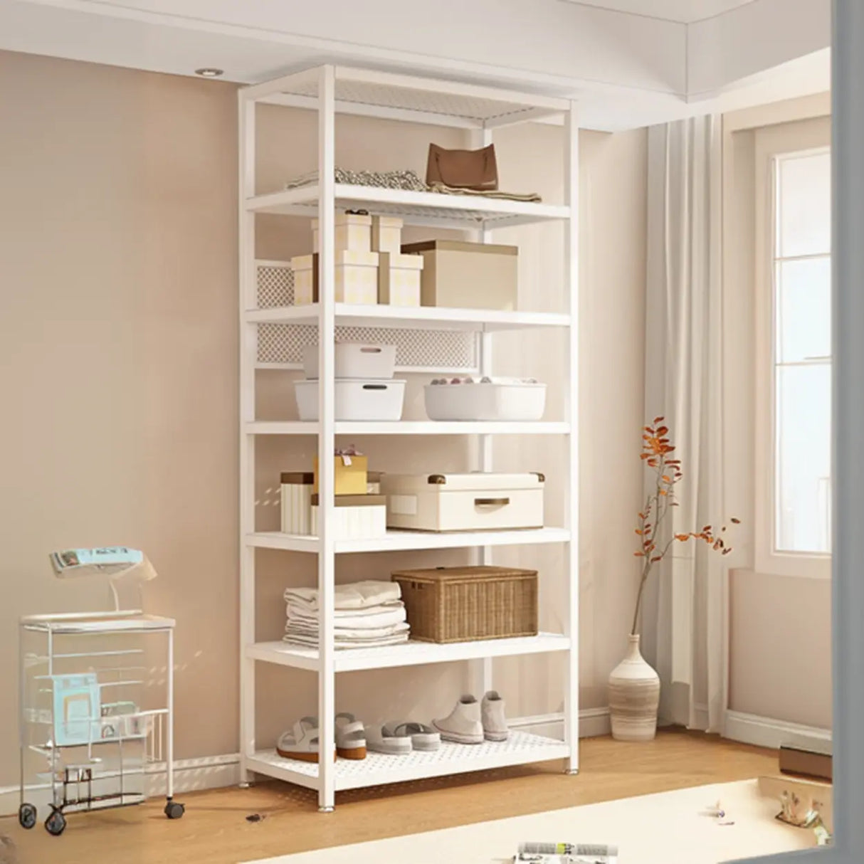 Shoe Storage White Metal Multi-Size Shelves Coat Rack Image - 2