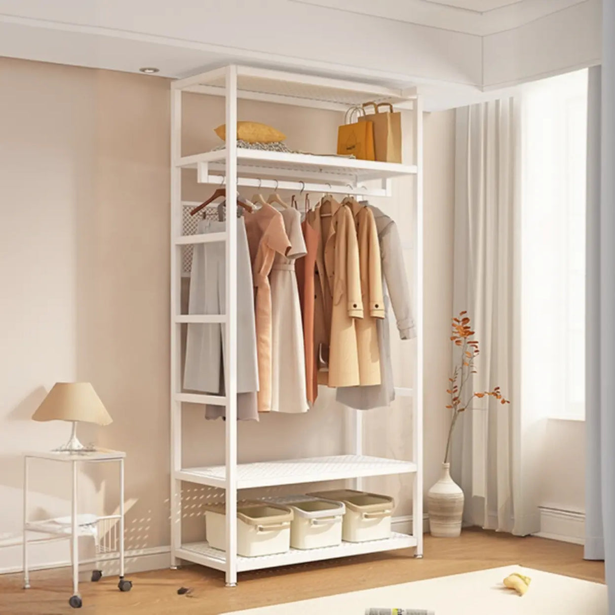 Shoe Storage White Metal Multi-Size Shelves Coat Rack Image - 3