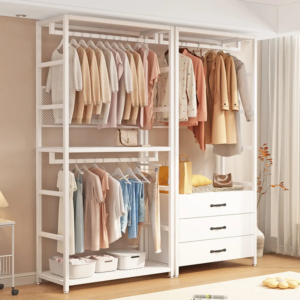 Shoe Storage White Metal Multi-Size Shelves Coat Rack Image - 4