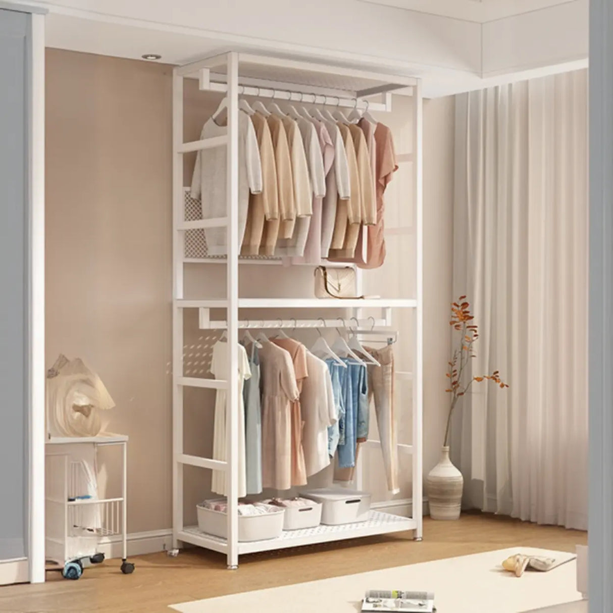 Shoe Storage White Metal Multi-Size Shelves Coat Rack Image - 5