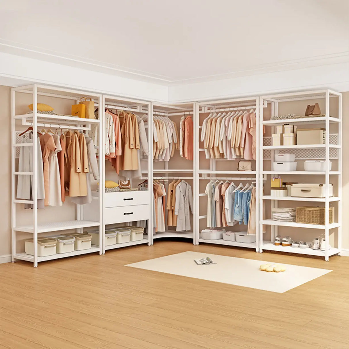 Shoe Storage White Metal Multi-Size Shelves Coat Rack Image - 6