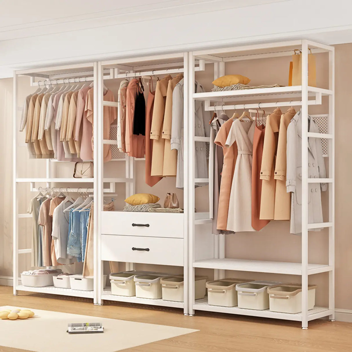 Shoe Storage White Metal Multi-Size Shelves Coat Rack Image - 7