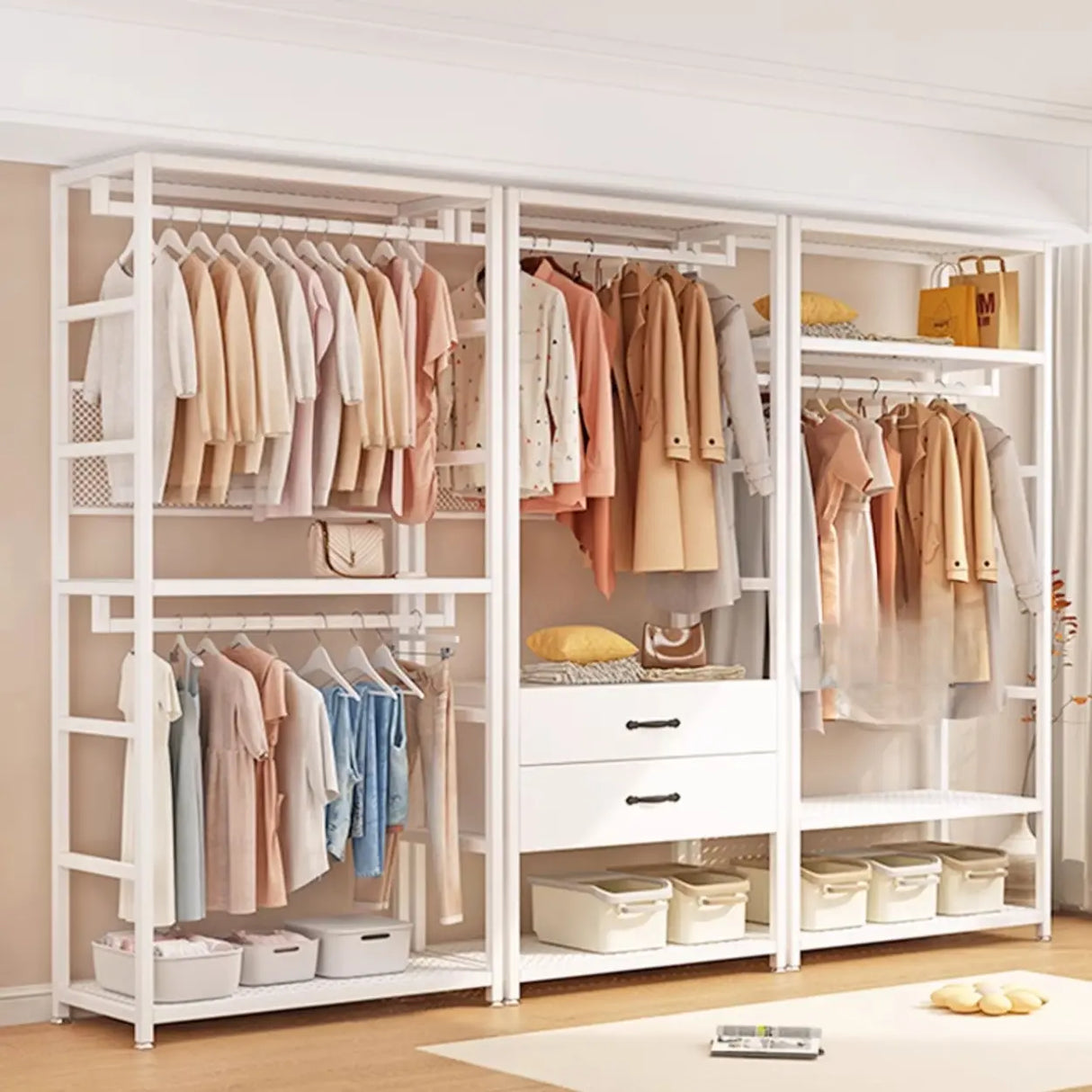 Shoe Storage White Metal Multi-Size Shelves Coat Rack Image - 9