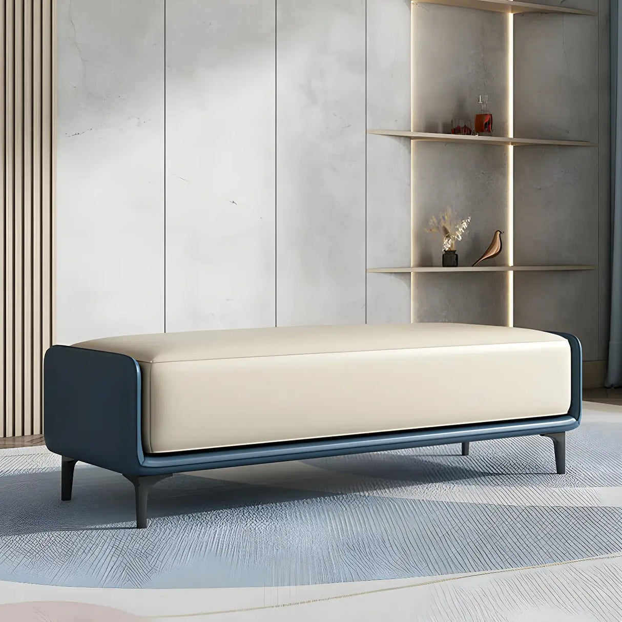 Short Grey Leather Upholstered Bedroom Bench with Legs Image - 10
