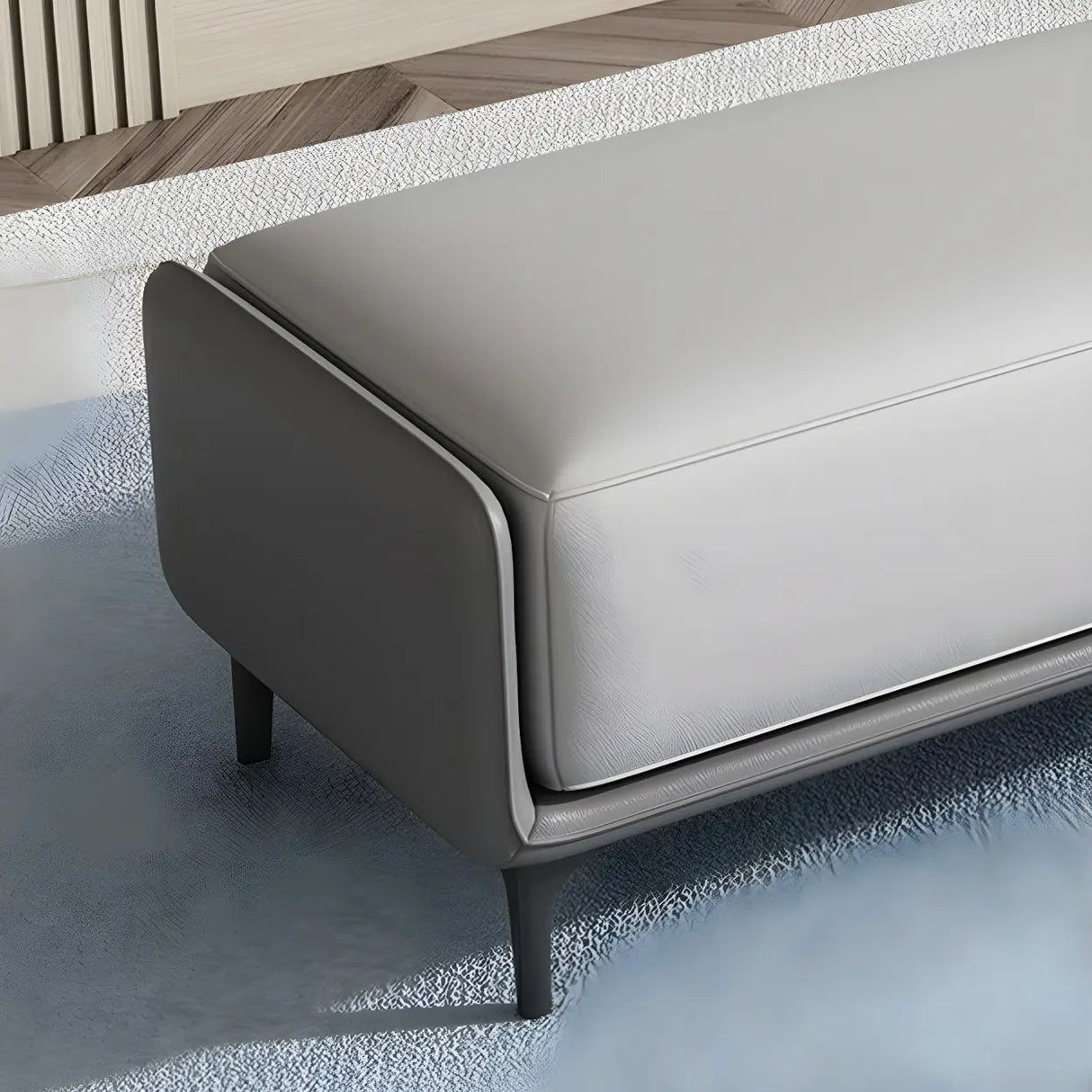 Short Grey Leather Upholstered Bedroom Bench with Legs Image - 3