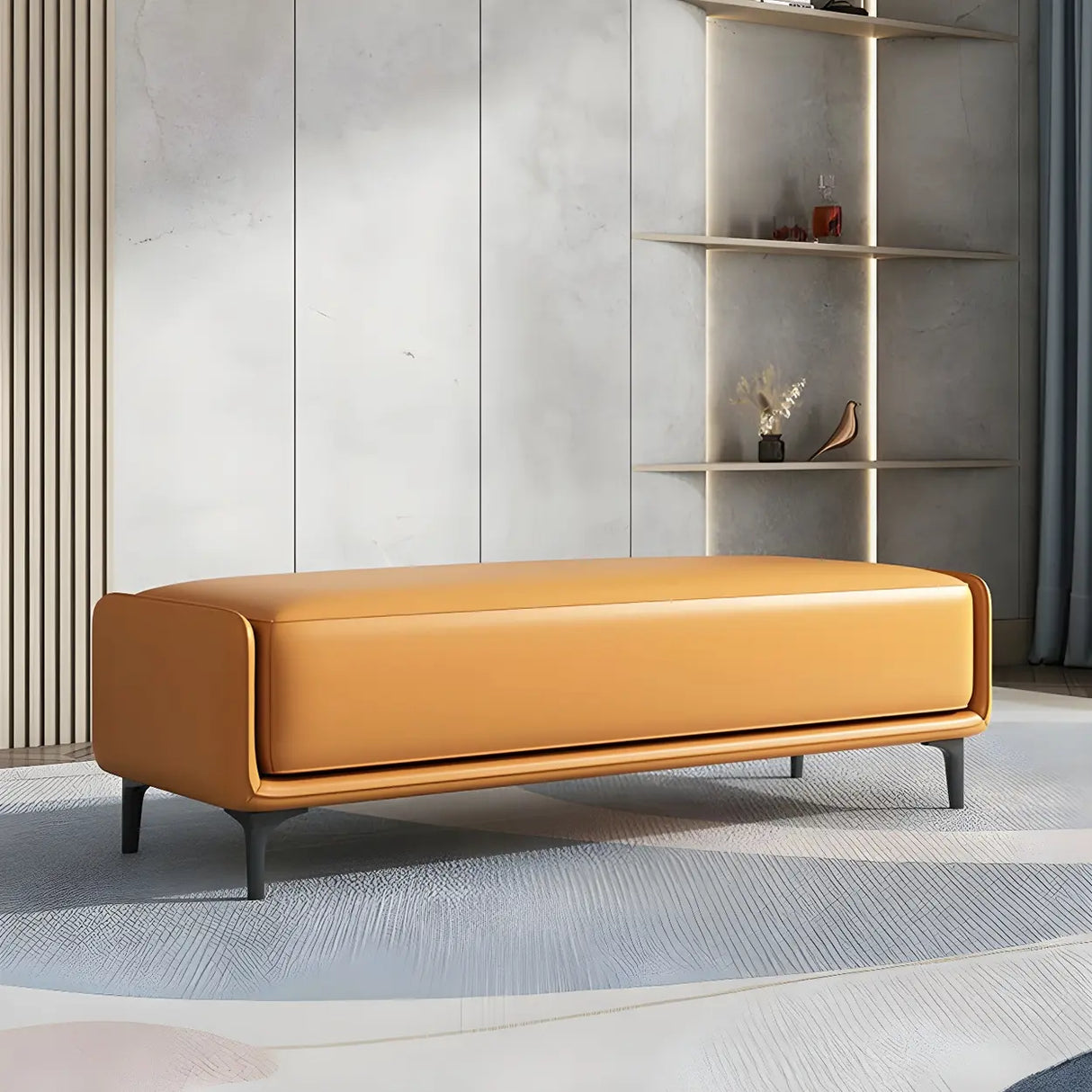 Short Grey Leather Upholstered Bedroom Bench with Legs Image - 7