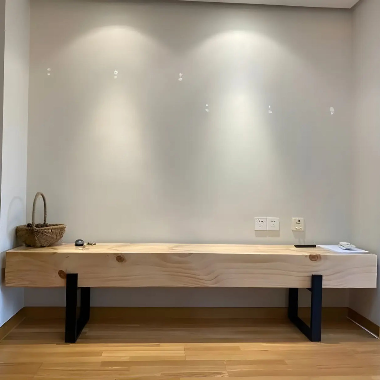 Short Height Pine Wood Dining Bench with Metal Legs Image - 10