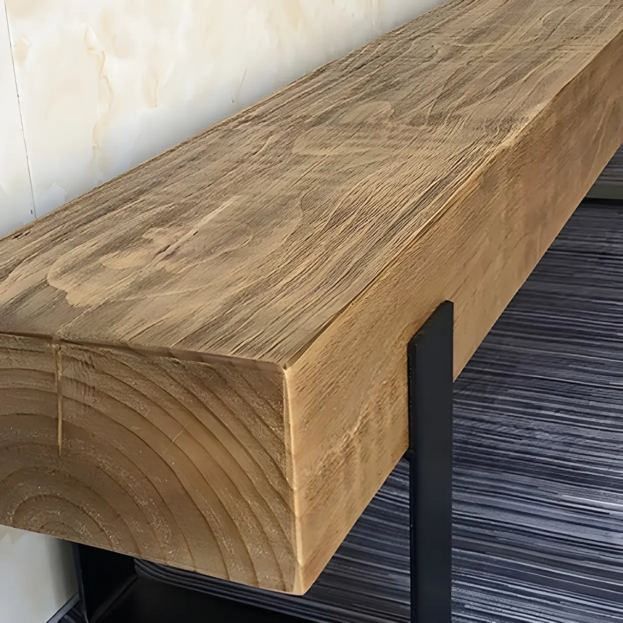 Short Height Pine Wood Dining Bench with Metal Legs Image - 8