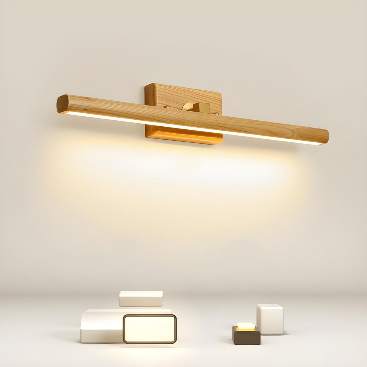 Shower Room Simple Nordic Wooden Cylinder Vanity Light Image - 14