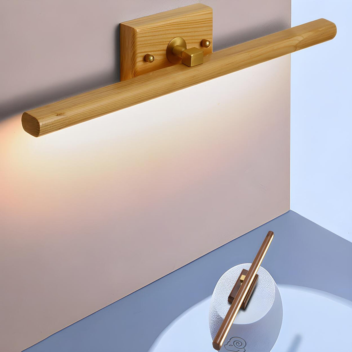 Shower Room Simple Nordic Wooden Cylinder Vanity Light Image - 15