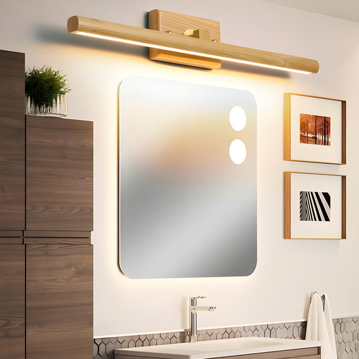 Shower Room Simple Nordic Wooden Cylinder Vanity Light Image - 2