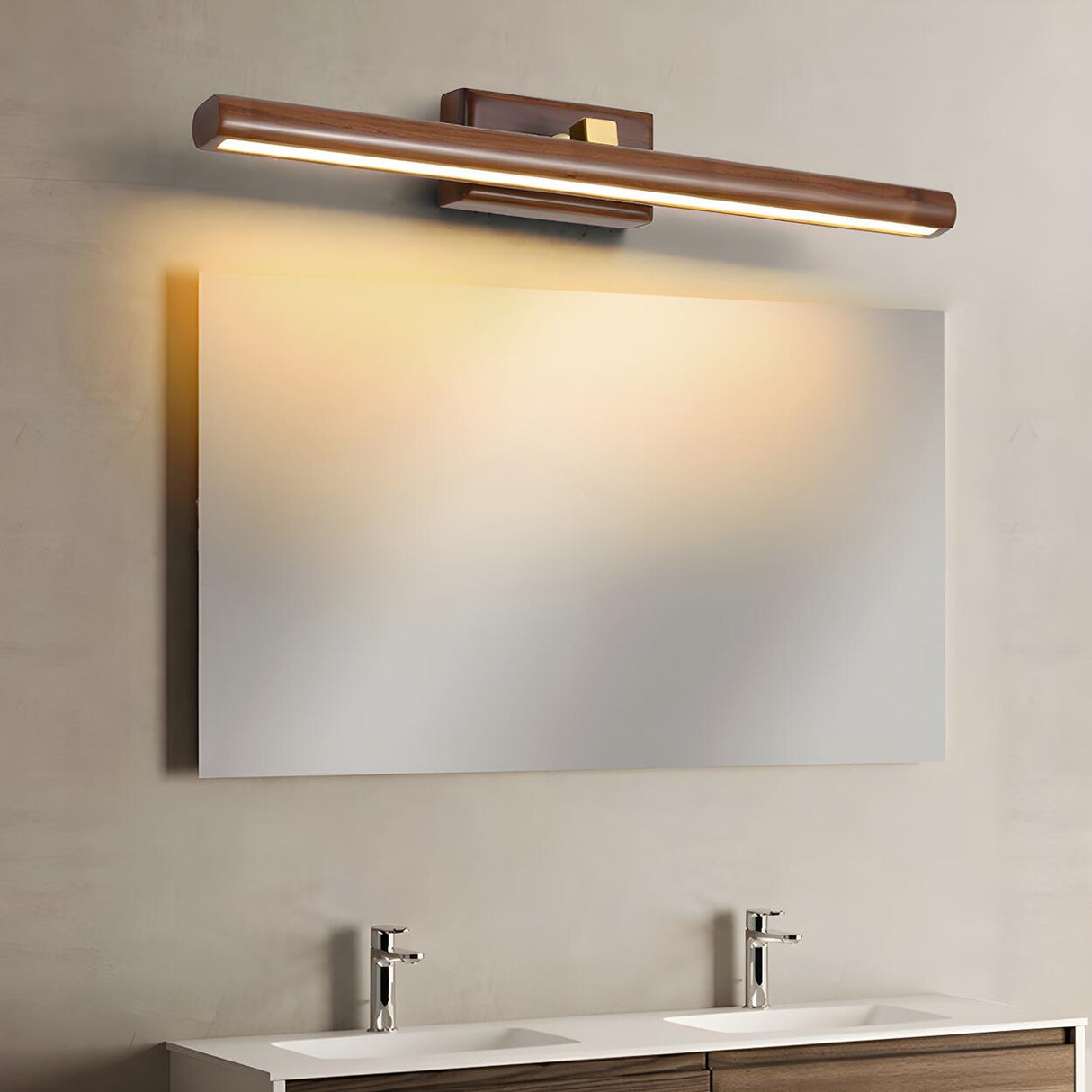 Shower Room Simple Nordic Wooden Cylinder Vanity Light Image - 3