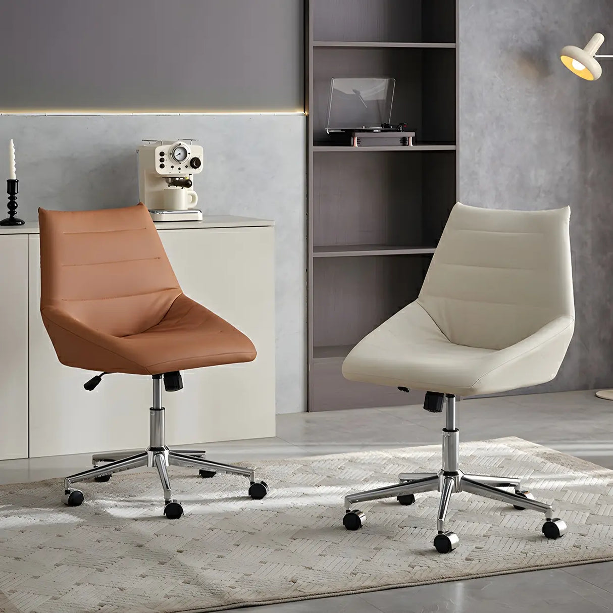 Silver Base Swivel Ergonomic Leather Office Chairs Image - 1