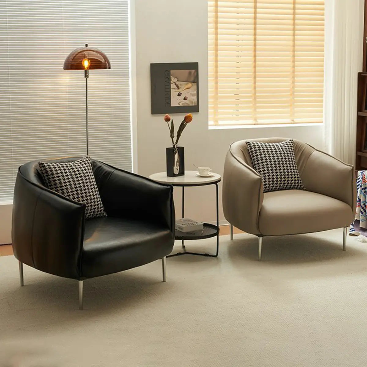 Silver Four Legs Leather Pillow Back Accent Chair Image - 1