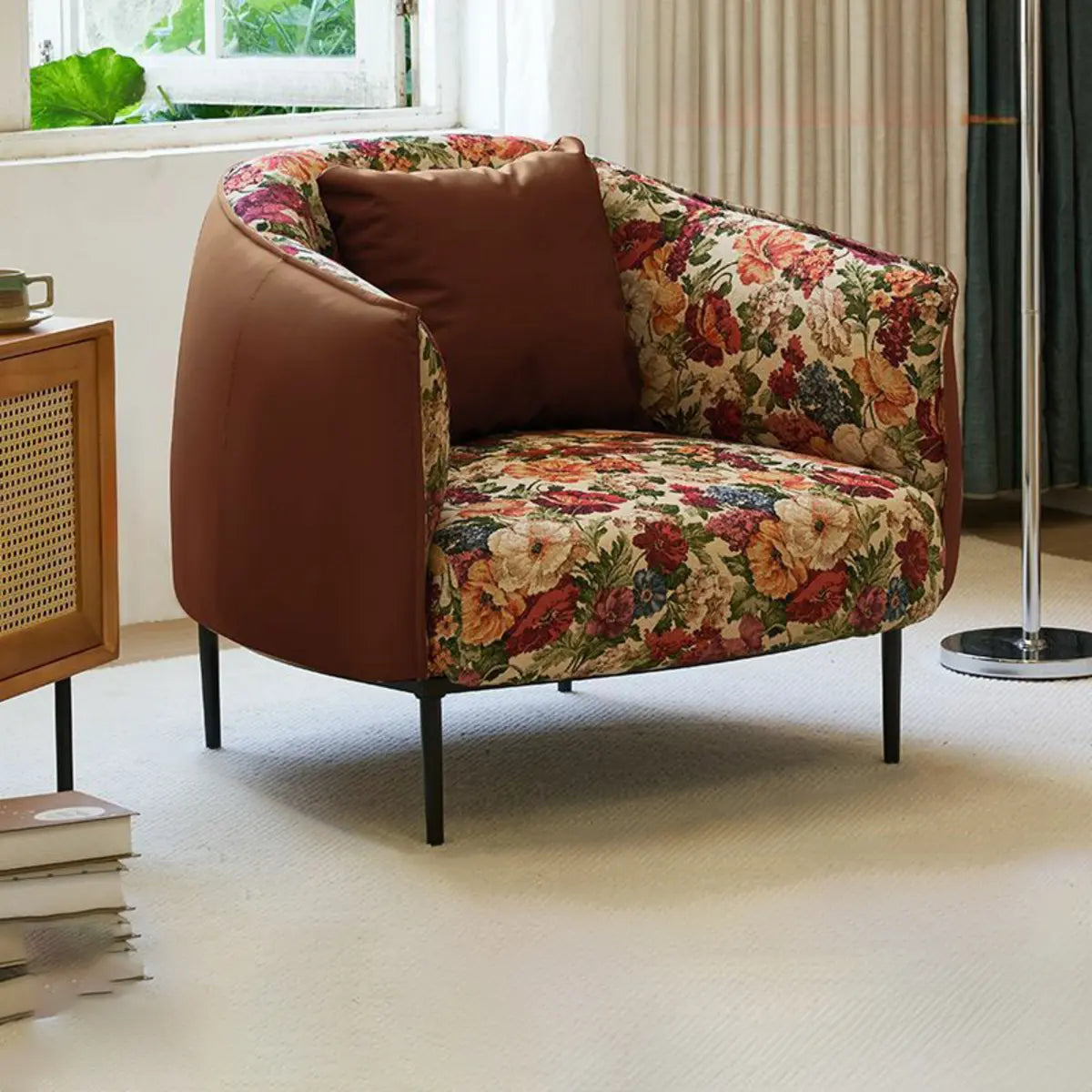 Silver Four Legs Leather Pillow Back Accent Chair Image - 11