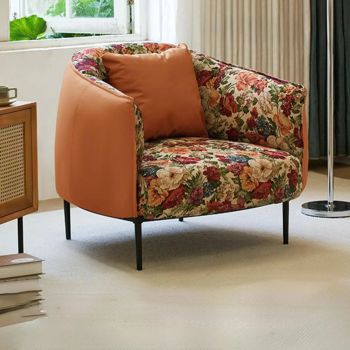 Silver Four Legs Leather Pillow Back Accent Chair Image - 14