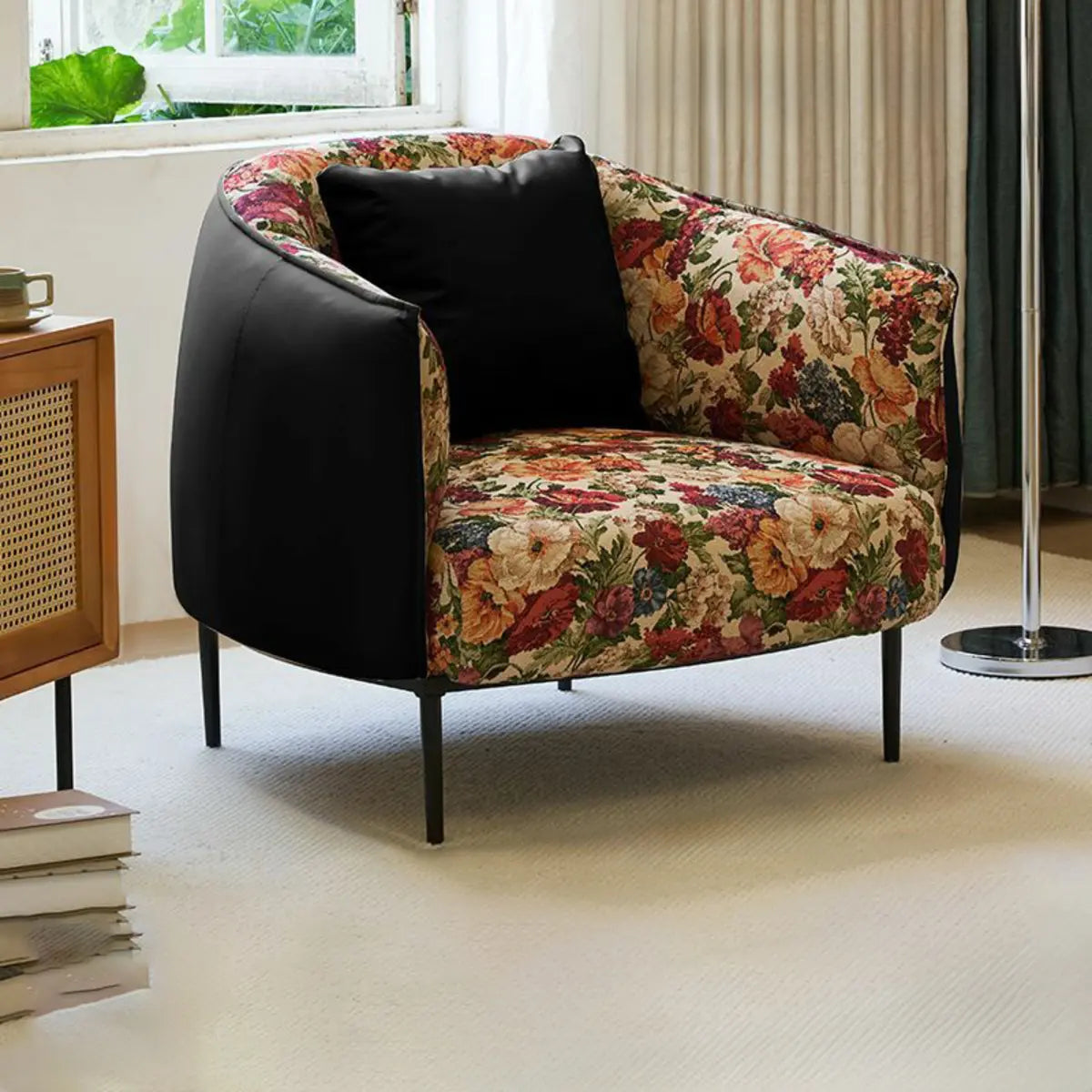 Silver Four Legs Leather Pillow Back Accent Chair Image - 16