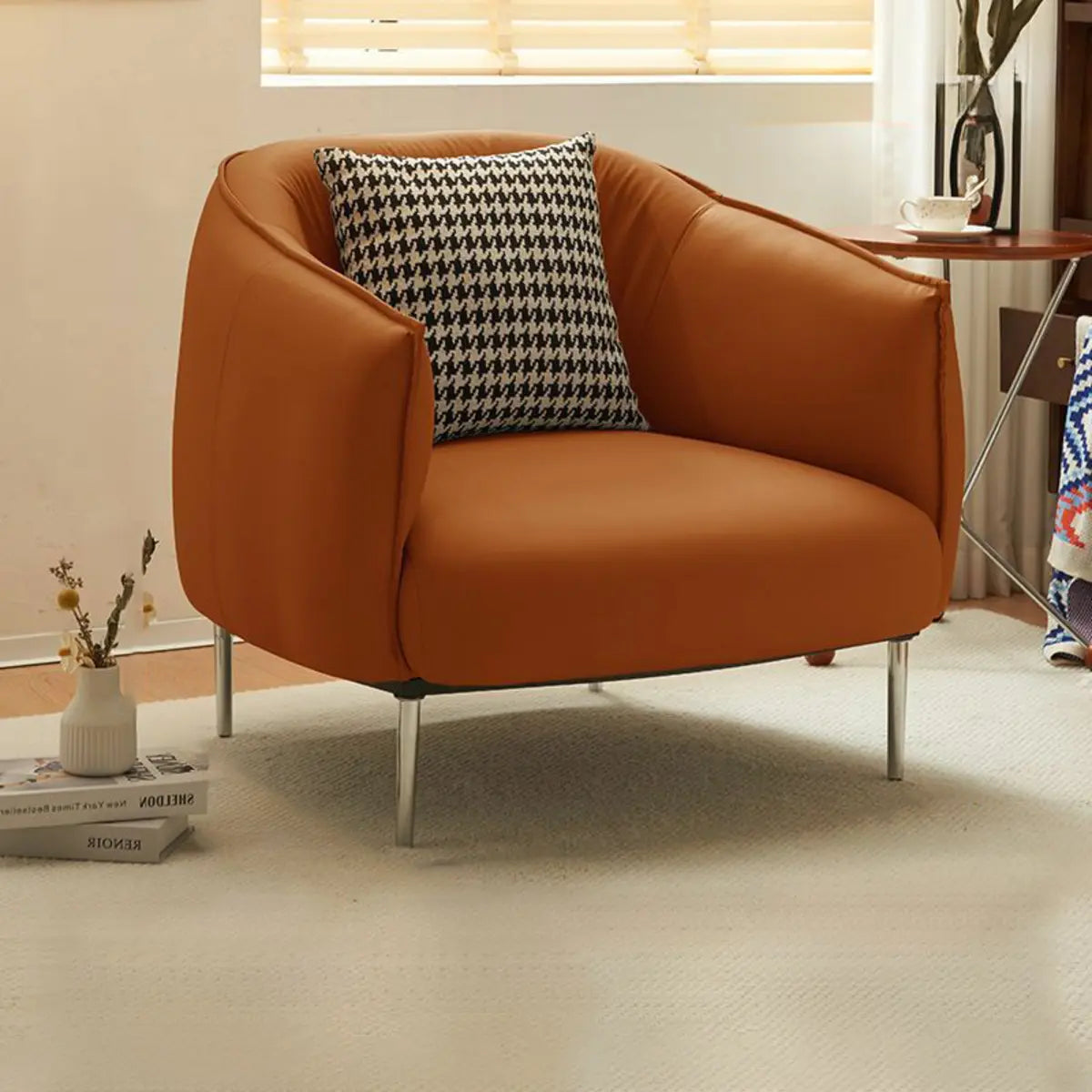 Silver Four Legs Leather Pillow Back Accent Chair Image - 19