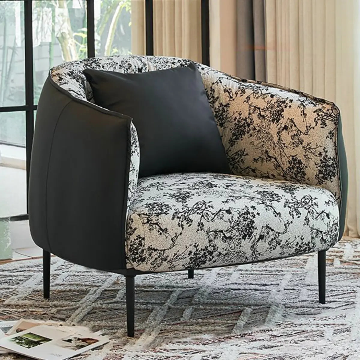 Silver Four Legs Leather Pillow Back Accent Chair Image - 2