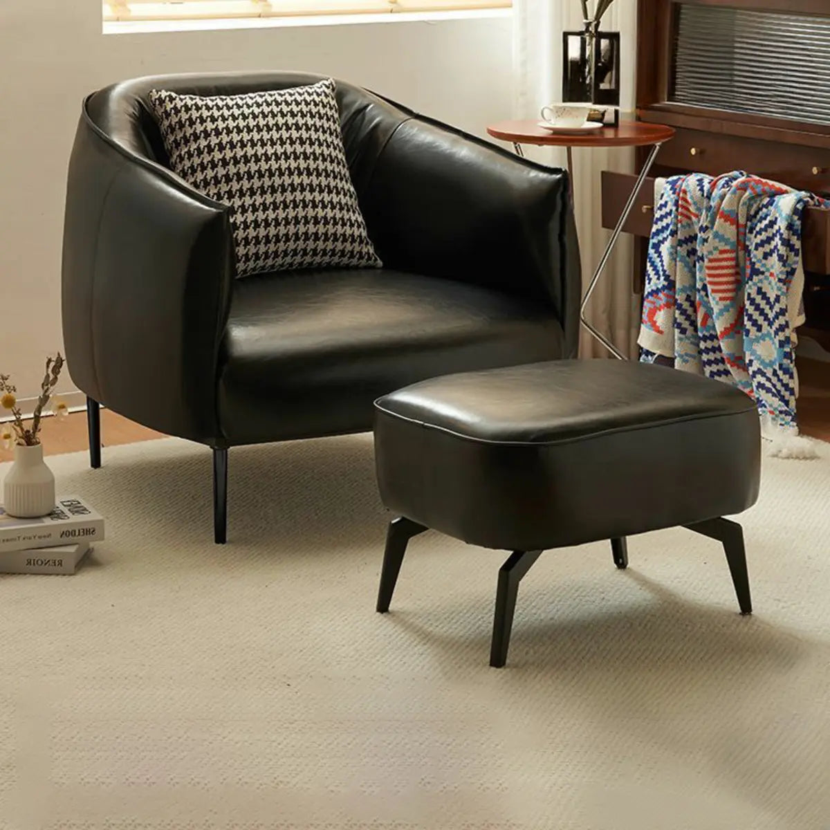 Silver Four Legs Leather Pillow Back Accent Chair Image - 21