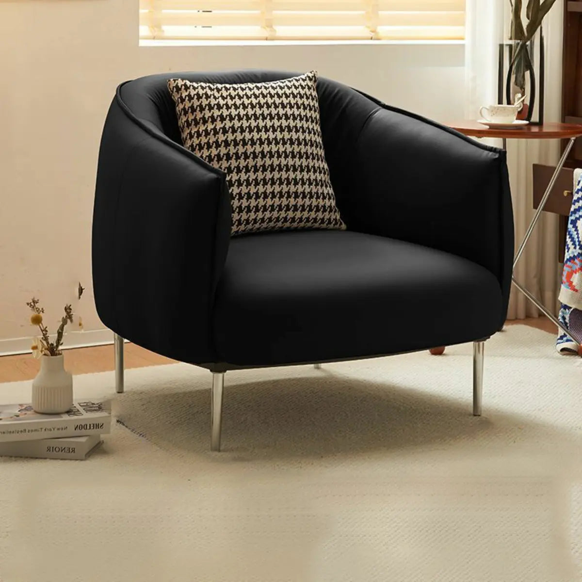 Silver Four Legs Leather Pillow Back Accent Chair Image - 22