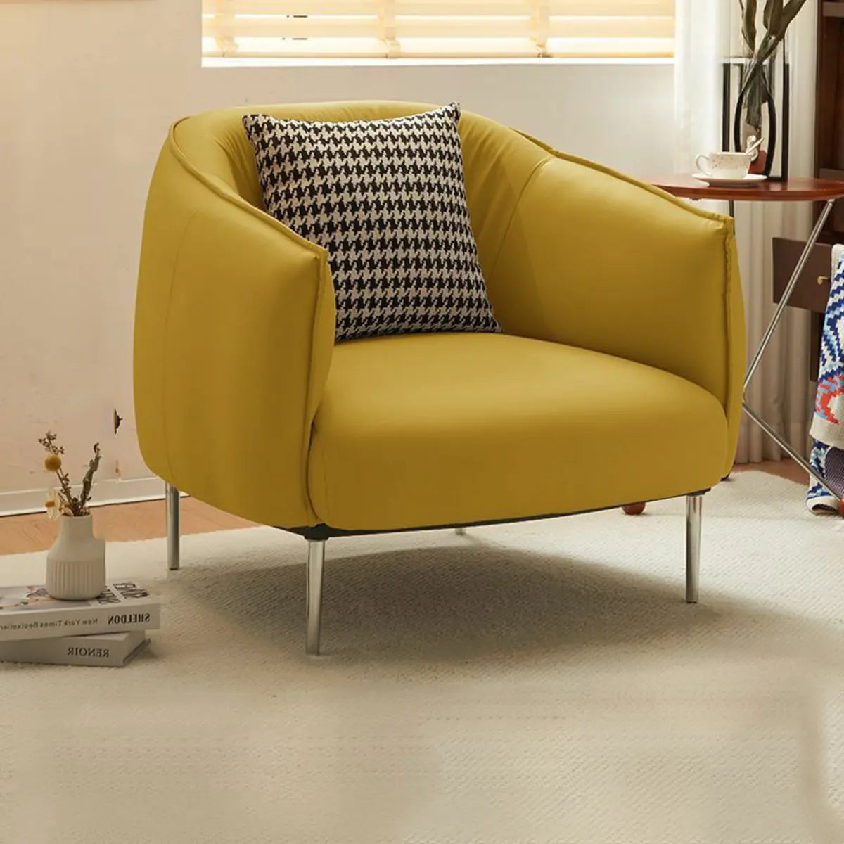 Silver Four Legs Leather Pillow Back Accent Chair Image - 25