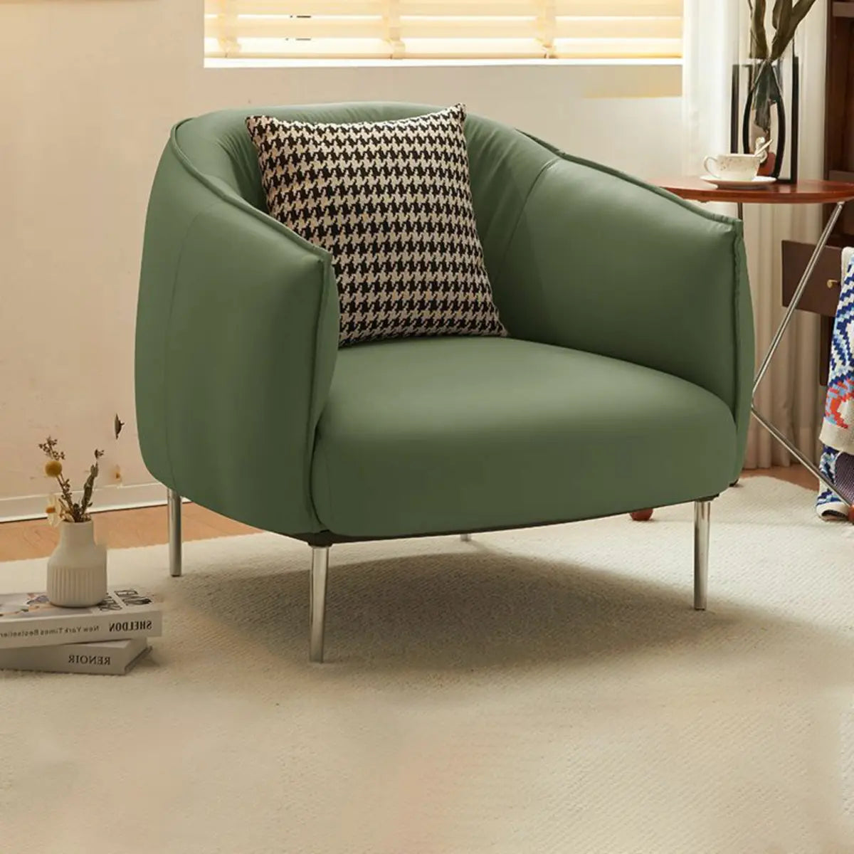 Silver Four Legs Leather Pillow Back Accent Chair Image - 27