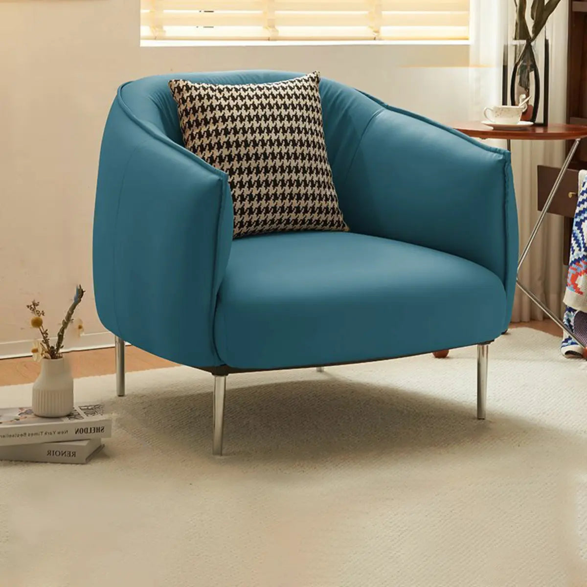 Silver Four Legs Leather Pillow Back Accent Chair Image - 28