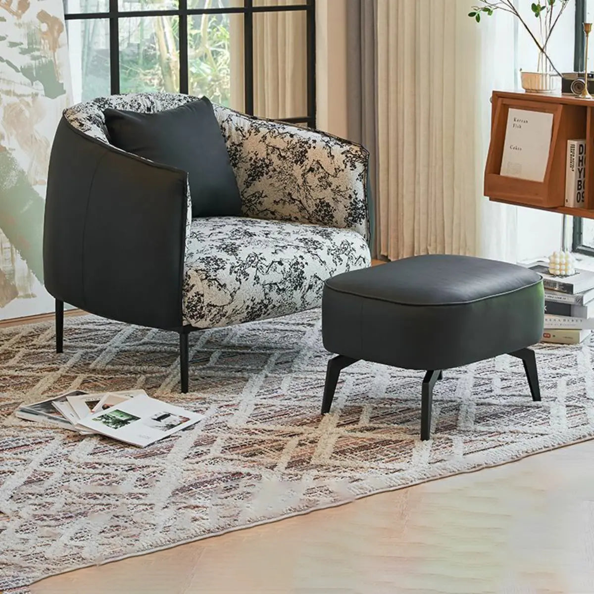 Silver Four Legs Leather Pillow Back Accent Chair Image - 3