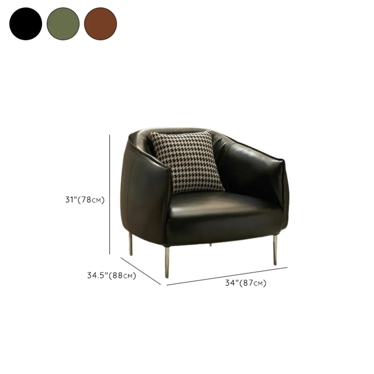 Silver Four Legs Leather Pillow Back Accent Chair Image - 32