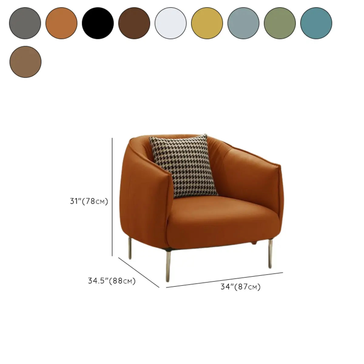 Silver Four Legs Leather Pillow Back Accent Chair Image - 34