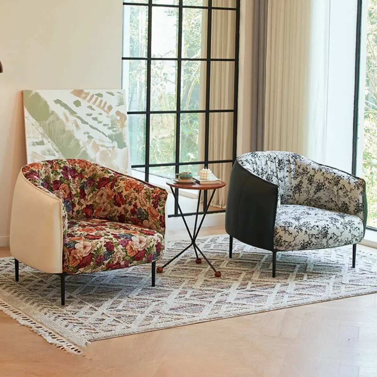 Silver Four Legs Leather Pillow Back Accent Chair Image - 6